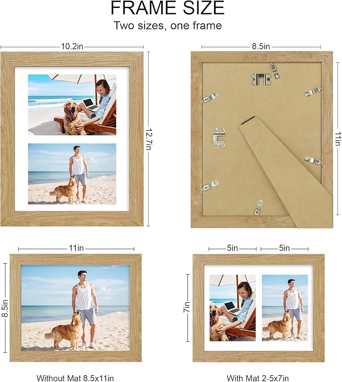 8.5x11 Picture Frame Set of 2, Natural Oak Certificate Document Frames - Image 2