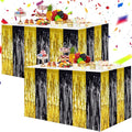 BEISHIDA 2 Pack Black Gold Table Skirts Party Decorations Metallic Tinsel Foil by Beishida