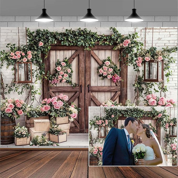5x4ft Country Wedding Photography Backdrop Floral Rustic Roses Farmhouse Wooden by Mtsxfy