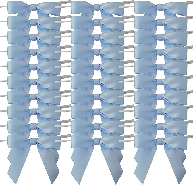50pcs 2-1/2" Light Blue Satin Ribbon Bows - Image 2