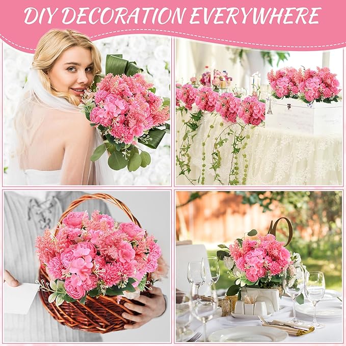Zeyune 8 Pcs Wedding Silk Flowers Fake Silk Flowers Faux Bouquet Hydrangea - Image 5