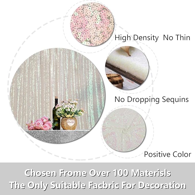 JYFLZQ White Iridescent Sequin Backdrop Curtains 8ft x 8ft 1 Panel Glitter - Image 7