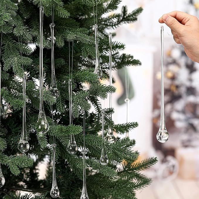 22 Pcs Clear Glass Teardrop Christmas Ornaments Crystal Raindrop Hanging - Image 4