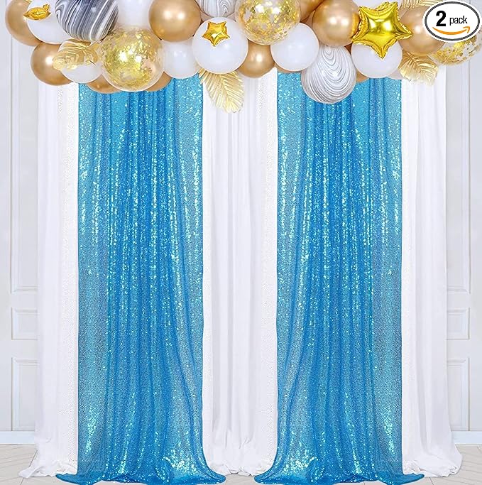 Poise3EHome Turquoise Sequin Backdrop Curtains, 2 Panels Sequin Backdrop by Poise3EHome