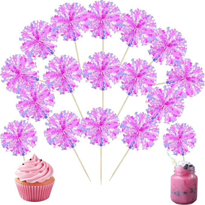 Ephlyn 30Pcs Foil Firework Cupcake Toppers Happy Birthday Cake Toppers Tinsel by Ephlyn