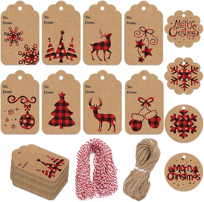 LOKIPA 120 Pieces Christmas Kraft Paper Gift Tags Hang Labels by LOKIPA