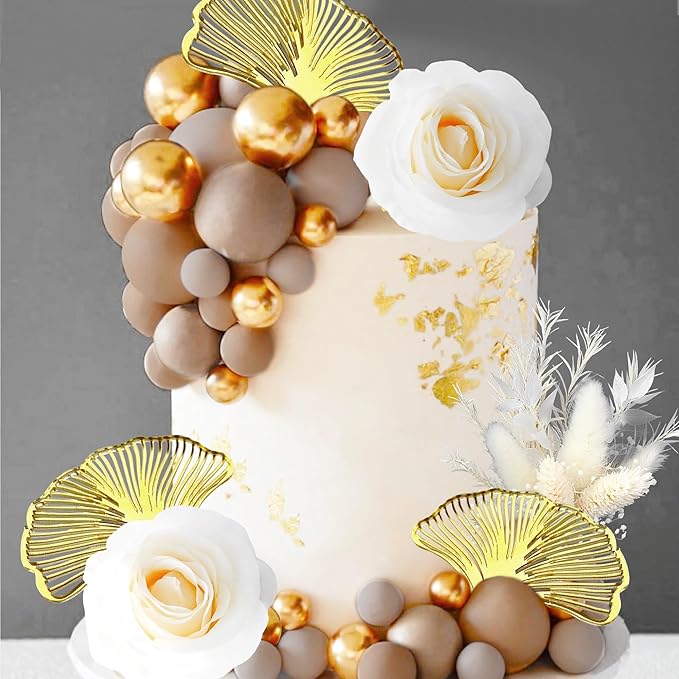 JeVenis Boho Champagne Cake Decoration Gold Balls Cake Decoration Palm Leaves - Image 3