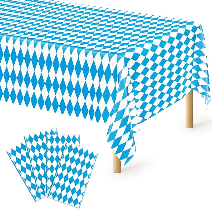 4 PCS Oktoberfest Decoration, 54 X 108 IN Blue White Checkered Plastic by QZYL