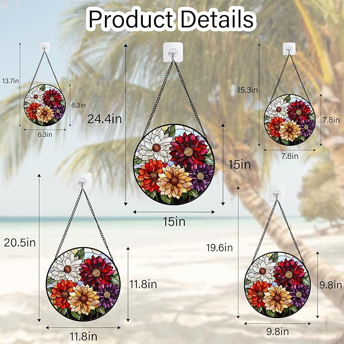 Stained Glass Window Hanging, Colorful Flowers Sun Catcher - Image 5