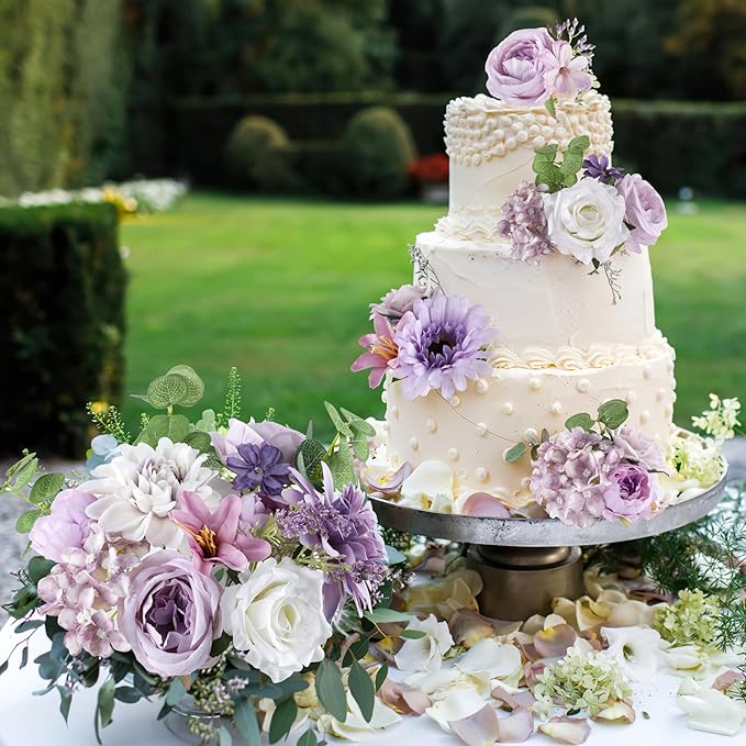 AmyHomie Lavender Artificial Flowers Combo Silk Mix Peony Rose Fake Flowers - Image 5