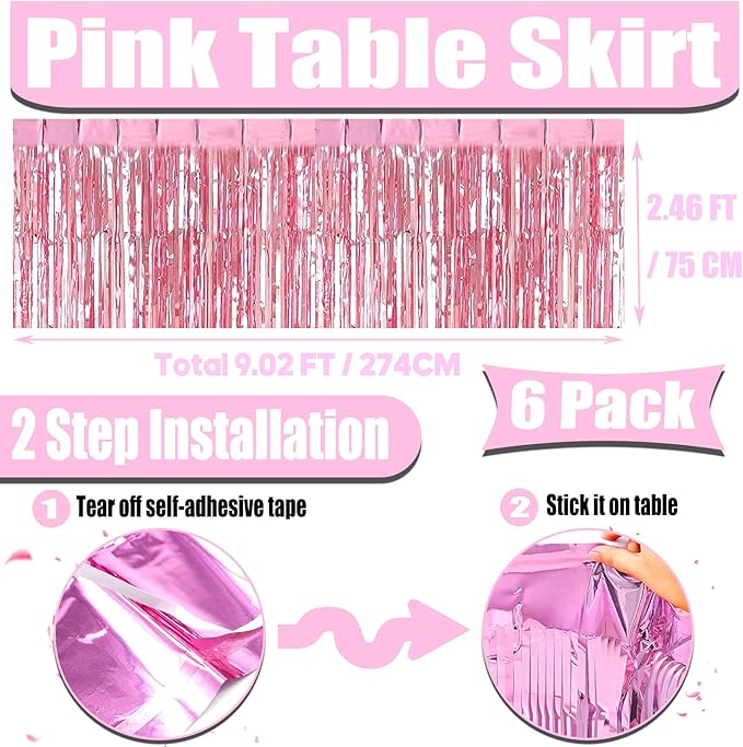 6 Pack 29x108 Inch Metallic Foil Fringe Tinsel Table Skirts Banner - Image 2