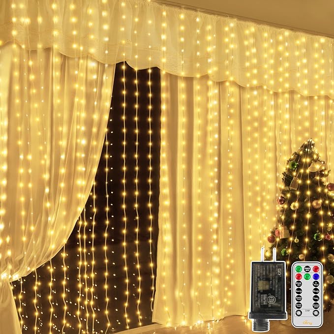 Ollny Curtain Lights 600LED 19.7ft x 9.8ft, IP67 Waterproof Outdoor Curtain by Ollny