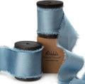 Ribbli Dusty Blue Silk Satin Ribbon 1.5 Inch x 12 Yard Handmade Frayed Chiffon by Ribbli