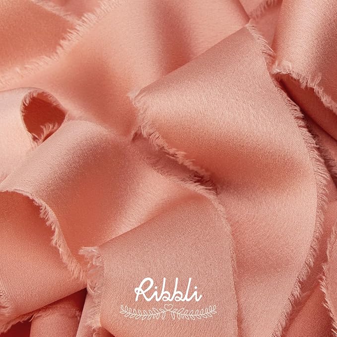 Ribbli Rose Gold Silk Satin Ribbon 1.5 Inch x 12 Yard Handmade Frayed Chiffon - Image 2
