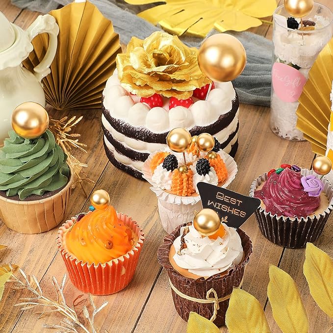 26 Pieces Happy Birthday Cake Topper Gold Cake Decorations Palm Leaves Balls - Image 5