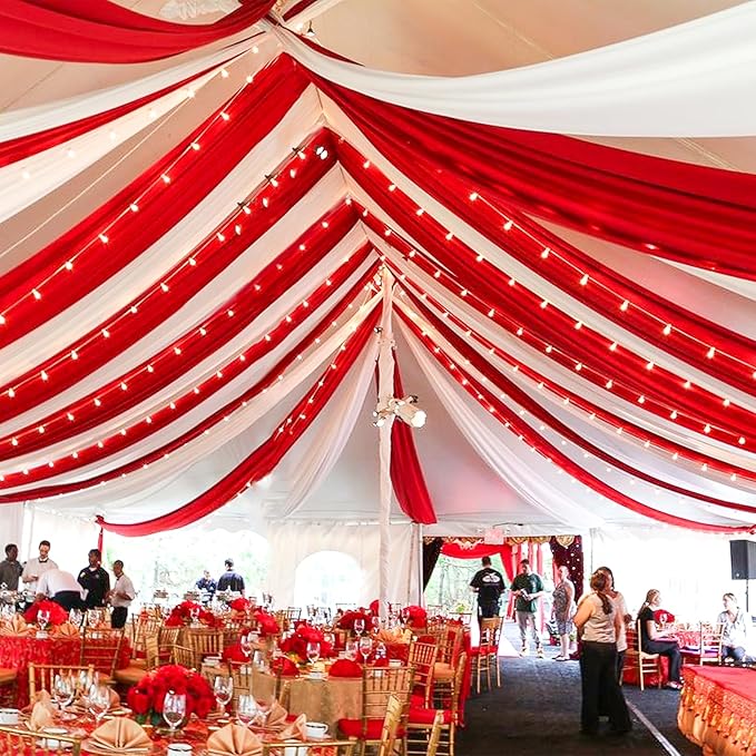 6 Panels Red Ceiling Drapes for Wedding 5ftx30ft Chiffon Fabric Arch Draping by REWOMC
