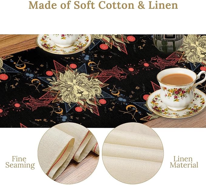 Boho Moon Lion Table Runner, Chinese Fish Phase of The Moon Sun Moon Table - Image 5
