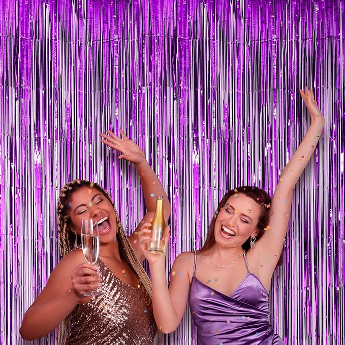 2 Pack Purple Foil Fringe Backdrop Curtains, Tinsel Streamers Birthday Party - Image 7