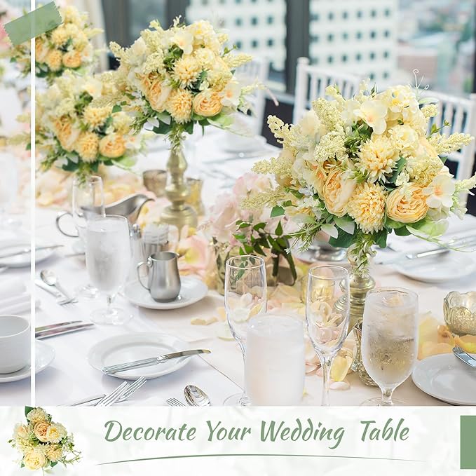Zeyune 8 Pcs Wedding Silk Flowers Fake Silk Flowers Faux Bouquet Hydrangea - Image 5