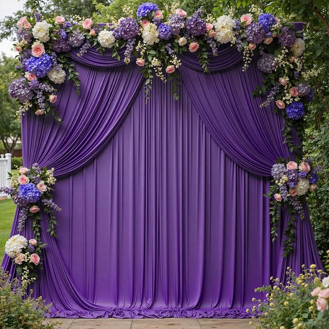 30 ft x 10 ft Wrinkle Free Purple Backdrop Curtain - Image 2