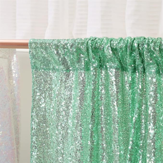 Eternal Beauty Mint Greem Sequin Backdrop, 7x7 Ft Glitter Background Curtains - Image 7