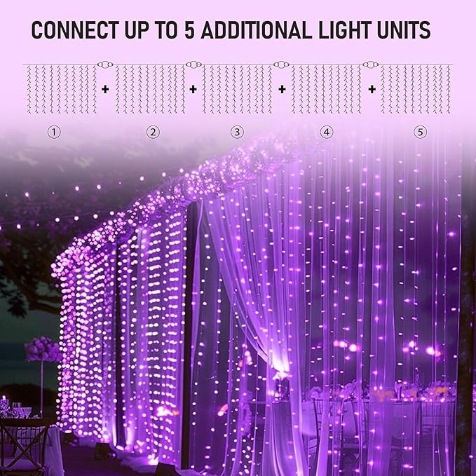 Dazzle Bright 300 LED Curtain String Lights, Halloween Fairy Lights - Image 4