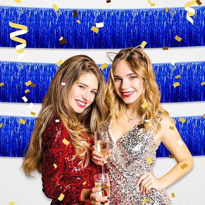 6 Pack 10 Feet Blue Foil Fringe Garland Metallic Tinsel Streamers Banner Wall - Image 5