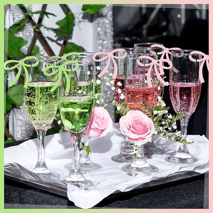 50 Pcs Bows Drink Tags Coquette Bow Wine Glass Charms Acrylic Bowknot Drink Tag - Image 3