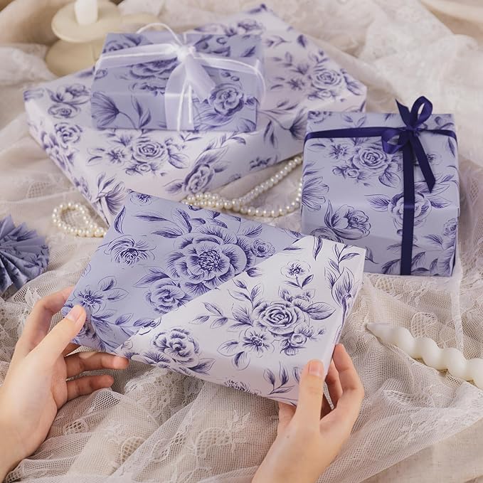 WRAPAHOLIC Jumbo Reversible Floral Wrapping Paper Roll - Image 4