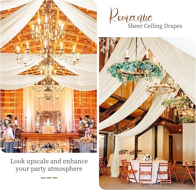 6 Panels Ivory Ceiling Drapes 5ftx20ft Wedding Ceiling Drapes Chiffon Fabric - Image 5