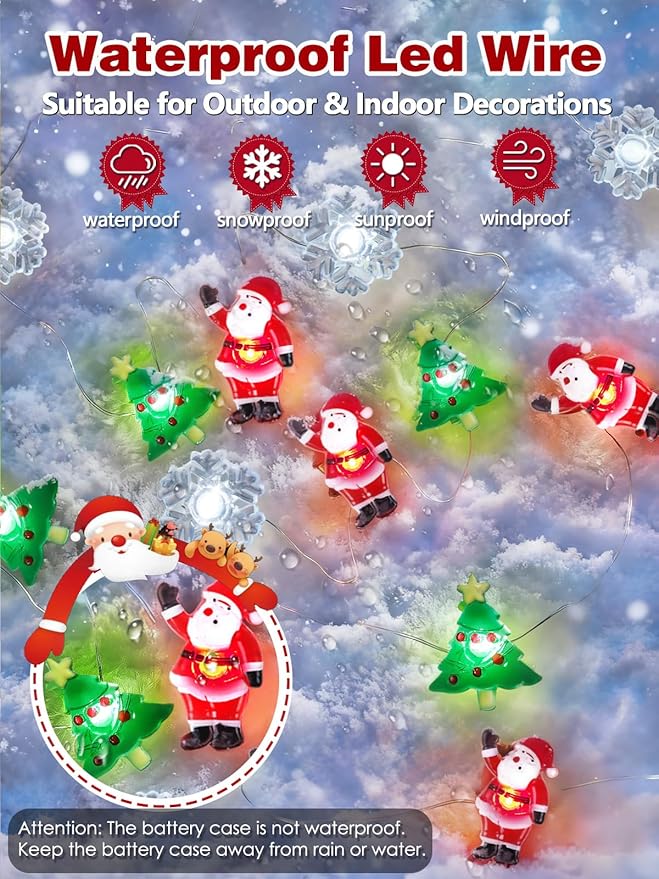 Christmas String Lights Decoration, 10ft 30LED Christmas Tree Santa Snowflake - Image 3