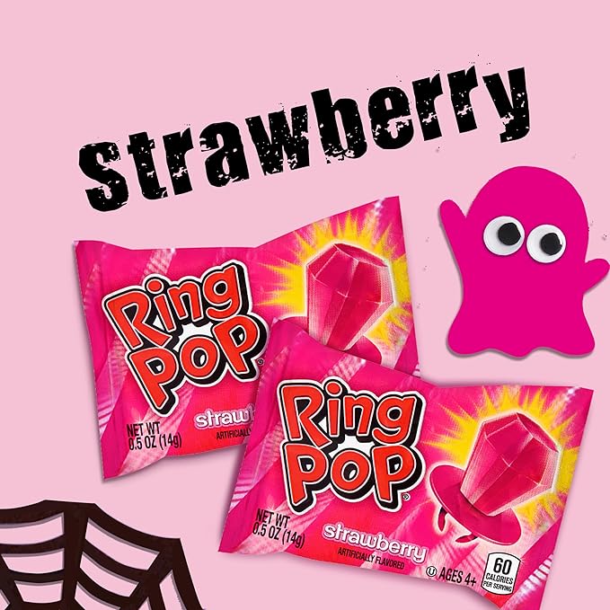 Ring Pop Individually Wrapped Pink Halloween Candy, Strawberry 30 Ct Lollipop - Image 4