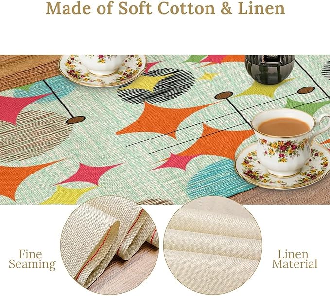 Mid Century Table Runner, Abstract Retro Modern Geometric Colorful Stripe - Image 4
