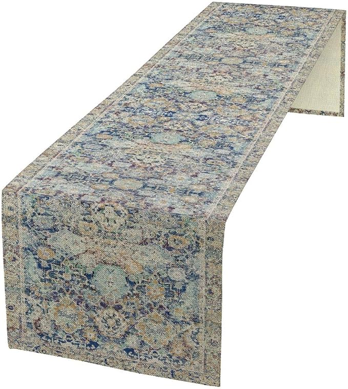 Vintage Boho Floral Table Runner, Rustic Country Farmhouse Blue Yellow Retro by Unknown