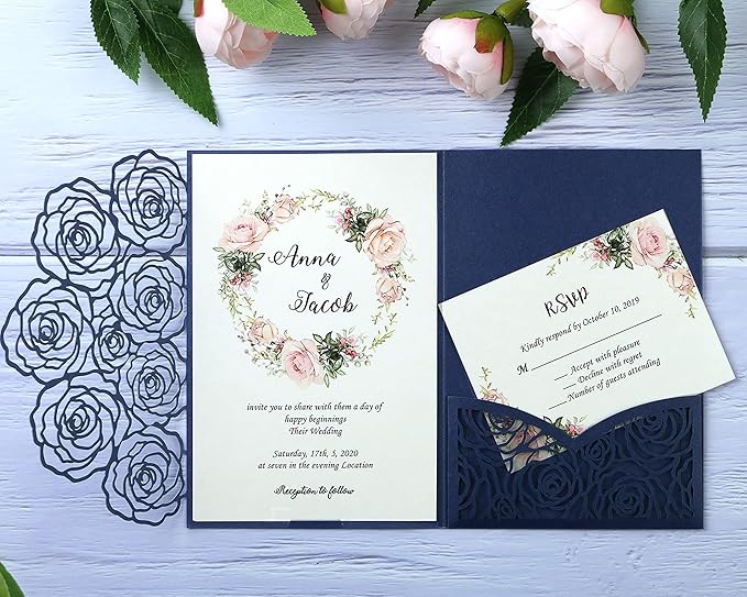 20 Pcs Laser Cut Wedding Invitations Card Pocket - Image 2
