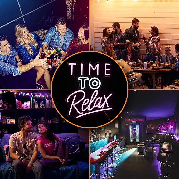 Time To Relax Neon Sign Pink White Letter Led Neon Lights Wall Decor Dimmable - Image 6