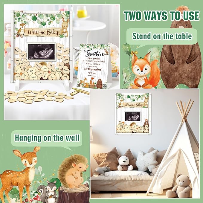 65 Pcs Woodland Animal Baby Shower Guest Book Alternatives He or She Gender - Image 6