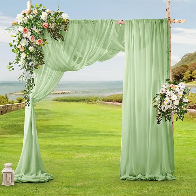 SiinvdaBZX 2 Panels Wedding Arch Draping Fabric 30" x 20Ft Sage Green Sheer - Image 2