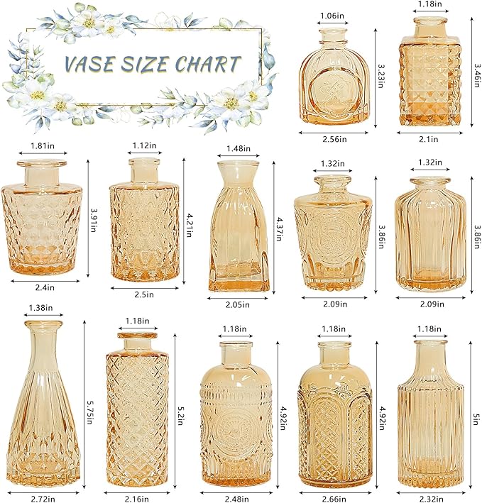 12pcs Glass Bud Vase Set, Small Gold Amber Flower Vases - Image 3
