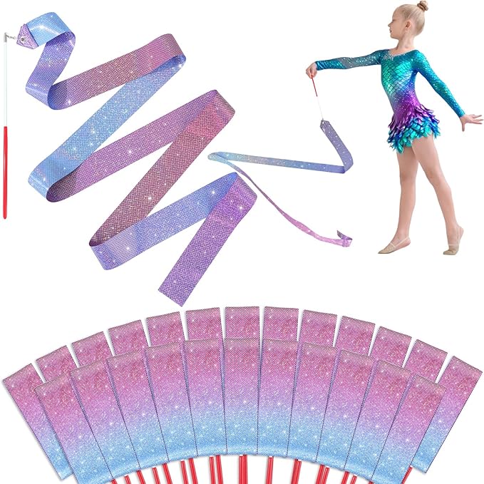 24 Pcs Sparkling Dance Ribbon for Kids Rhythmic Gymnastics Birthday Party by Qyeahkj