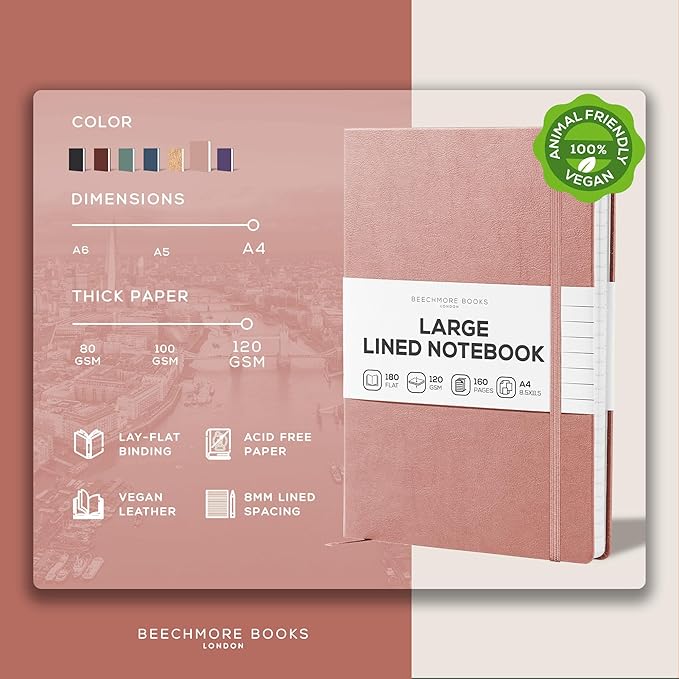 BEECHMORE BOOKS Lined Journal Notebook, 8.5 x 11.5 inch, A4 160 Lined Pages - Image 2