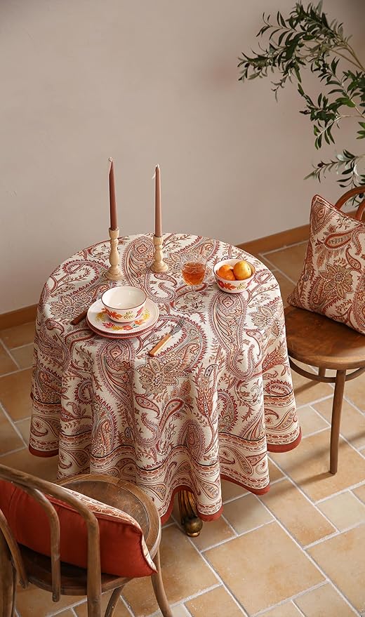 ISAENNE Designer French Red Round Square Tablecloth, Linen Table Cloth - Image 8