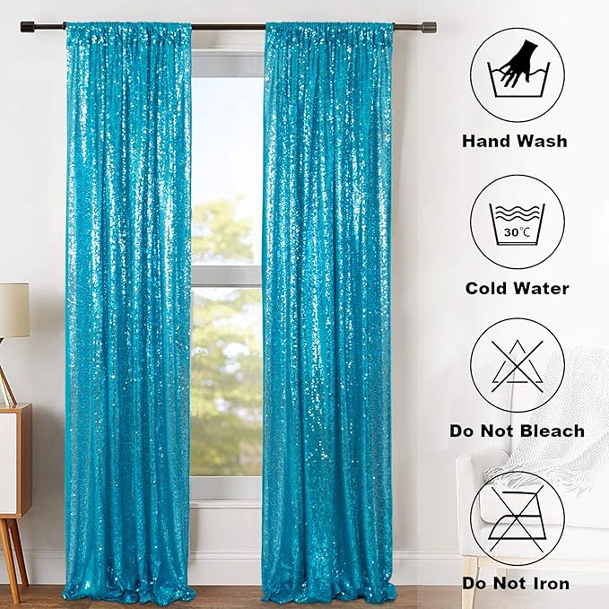 ShinyBeauty Turquoise Curtains 8 Panels, Glitter Photograph Backdrops, Birthday - Image 7