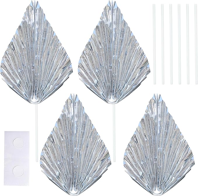 Gyufise 6Pcs Paper Palm Fan Cake Topper Palm Leaf Fan Cake Pick - Image 3