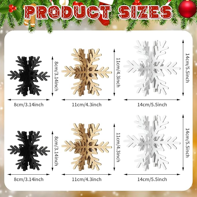 Bucherry 12 Pcs Wooden Snowflake Table Decor 3D Snowflake Tabletop Signs and - Image 2