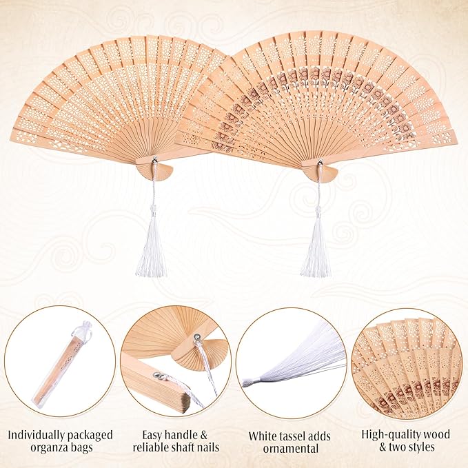 Qunclay 60Pcs Wooden Hand Fans Folding Wedding Fans - Image 3
