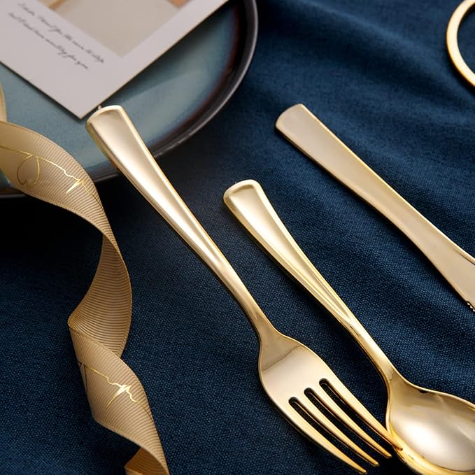 bUCLA 600 Pieces Gold Plastic Silverware - Image 3