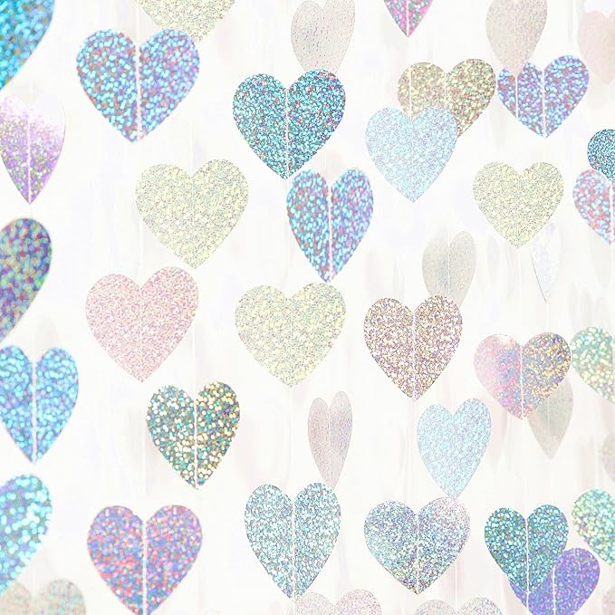 Iridescent Disco-Holographic Party-Decorations Heart Streamers-Garland - 52ft by Hugfond