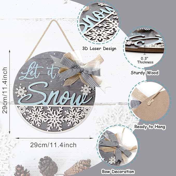 CHDITB Let It Snow Winter Decoration Sign, 3D Snowflake Xmas Winter Front Door - Image 2