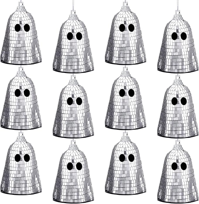 12 Pcs Halloween Disco Ghosts Decor Halloween Ornament Silver Mirror Disco by Simgoing